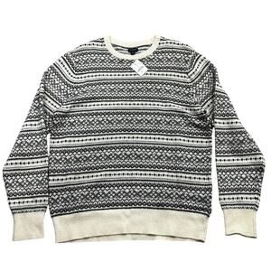 NWT J. Crew Outlet L Pullover Sweater Lambswool Blend Nordic Knit Cream & Black